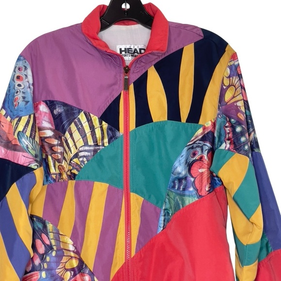 VINTAGE MULTICOLOR BUTTERFLY & GEOMETRIC PRINT HEAD WINDBREAKER SIZE S - Picture 5 of 16
